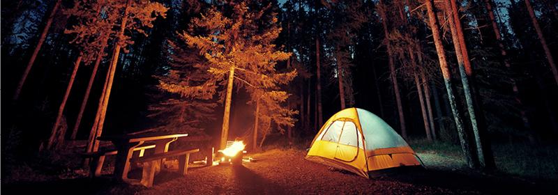 Camping in a tent in Alberta, Canada at night
